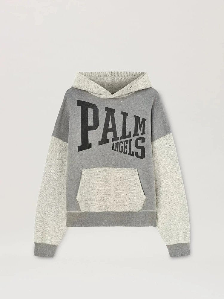 Palm Angels Hoodie Top Version Chest Crack Large Letter Print Loose Stitching Men's and Women's Pullover Hooded Sweater