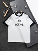 LOEWE T-shirt Black and White Patchwork Embroidery on the Chest logo round Neck Short Sleeve25ss New Pure Cotton Unisex Style T Casual T-Shirt Base Layer Shirt OS Loose Fit Half Sleeve Top Plus Size