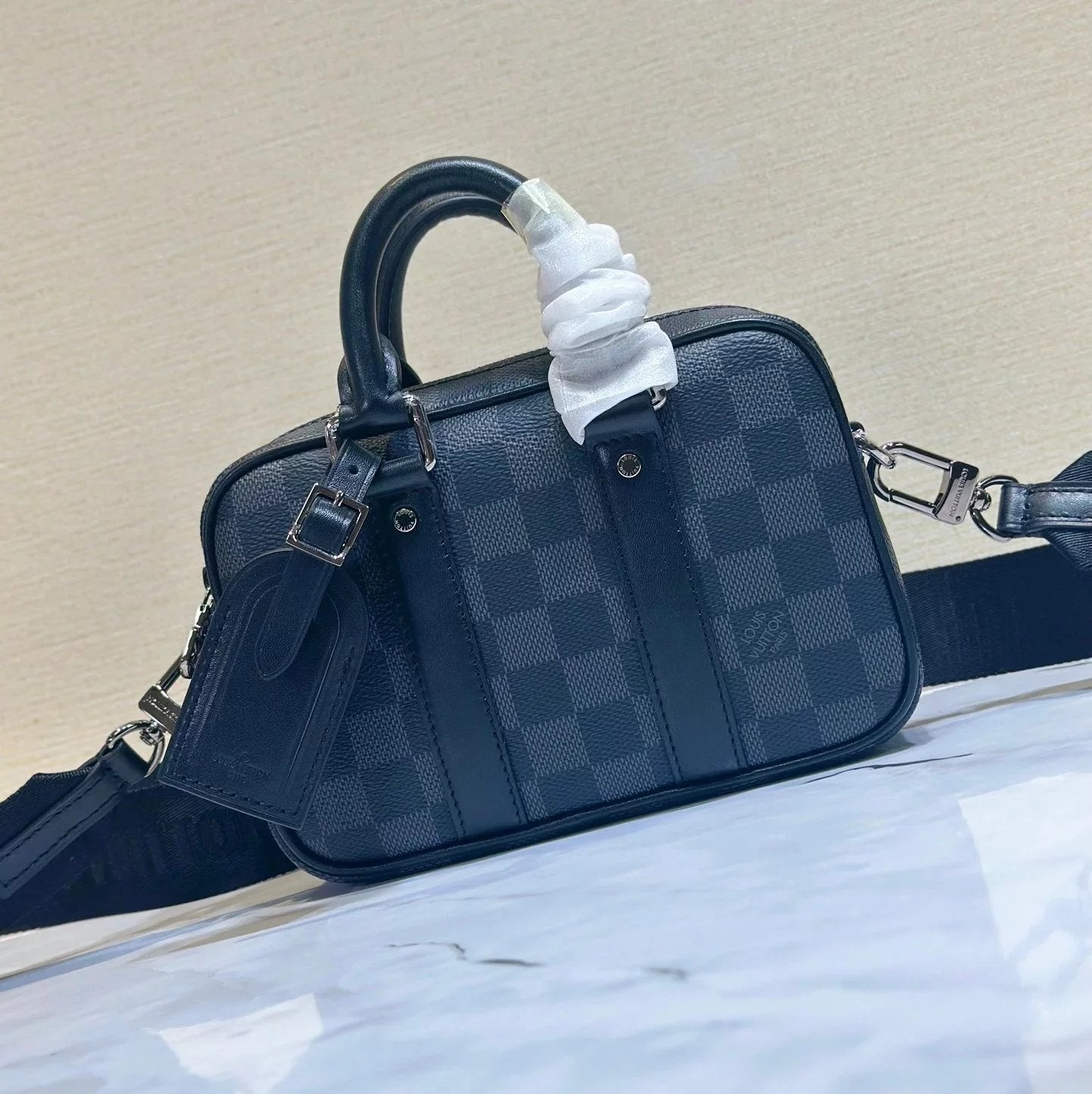Louis Vuitton LV Men's Bag Top version 【】M82770Black Flower NanoPorteDocumentsVoyage Black Warrior Series Mini Men's Briefcase Shoulder Messenger Bag Chest Bag