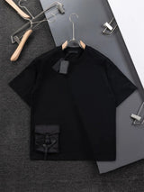 PRADA T-shirt Predecessor Triangle Mark Logo Stitching Woven Veneer logo round Neck Short Sleeve25ss New Pure Cotton Unisex Style T T-shirt OS Loose Fit Base Shirt Half Sleeve T-Shirt Top Half Sleeve