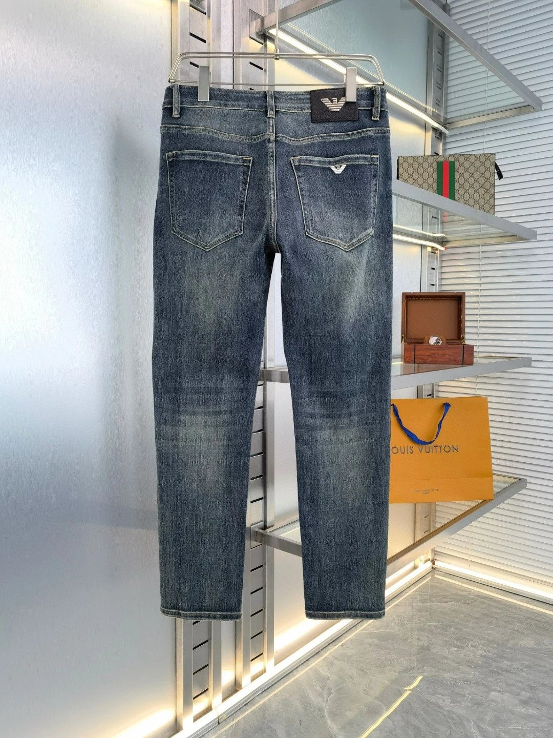 Armani Jeans Back Body Brand Pattern Label logo25ss Spring Summer New Straight Loose Jeans Unisex Slim Fit Long Pants