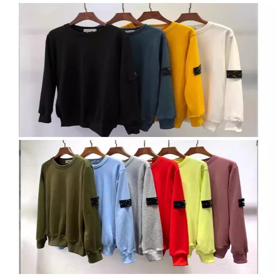 Stone Island Hoodie Supply Spring and Autumn Solid Color Terry Compass Armband round Neck Sweater Men and Women Same Style Couple Loose Long Sleeve