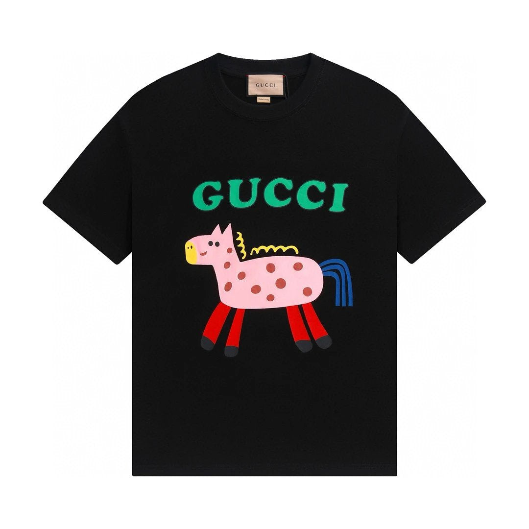 Gucci T-shirt Cute Little Pony Print on the Chest logo round Neck Short Sleeve25ss New Pure Cotton Unisex Style T T-shirt OS Loose Fit Base Shirt Top Half Sleeve T-Shirt
