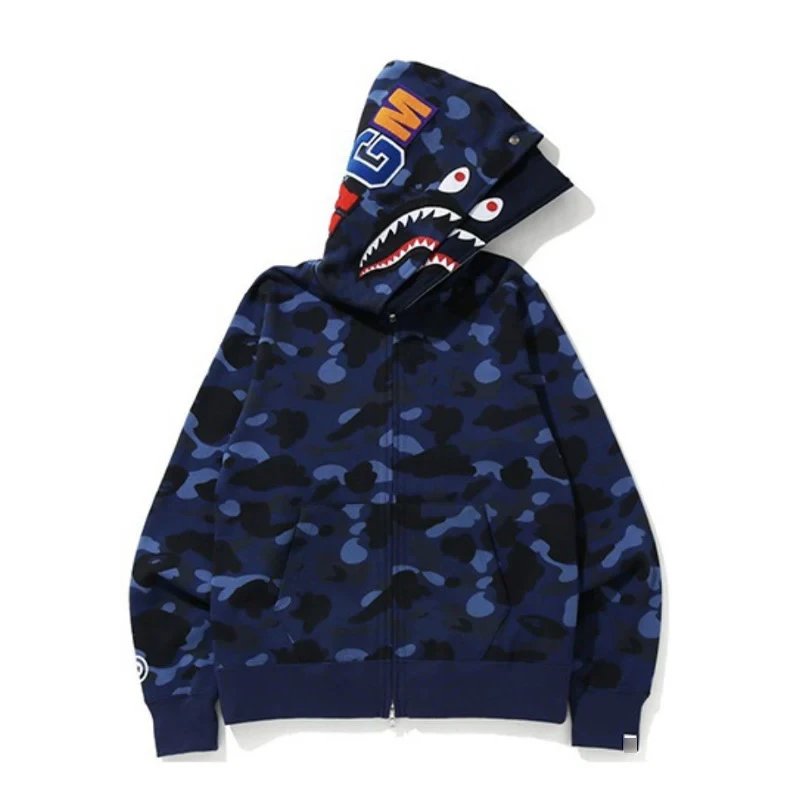 Bape Hoodie Top Version Double Hood Cardigan Coat Counter Same Style Heavy New Casual Hooded Sweater Versatile Loose Hoodie Trendy Pure Cotton