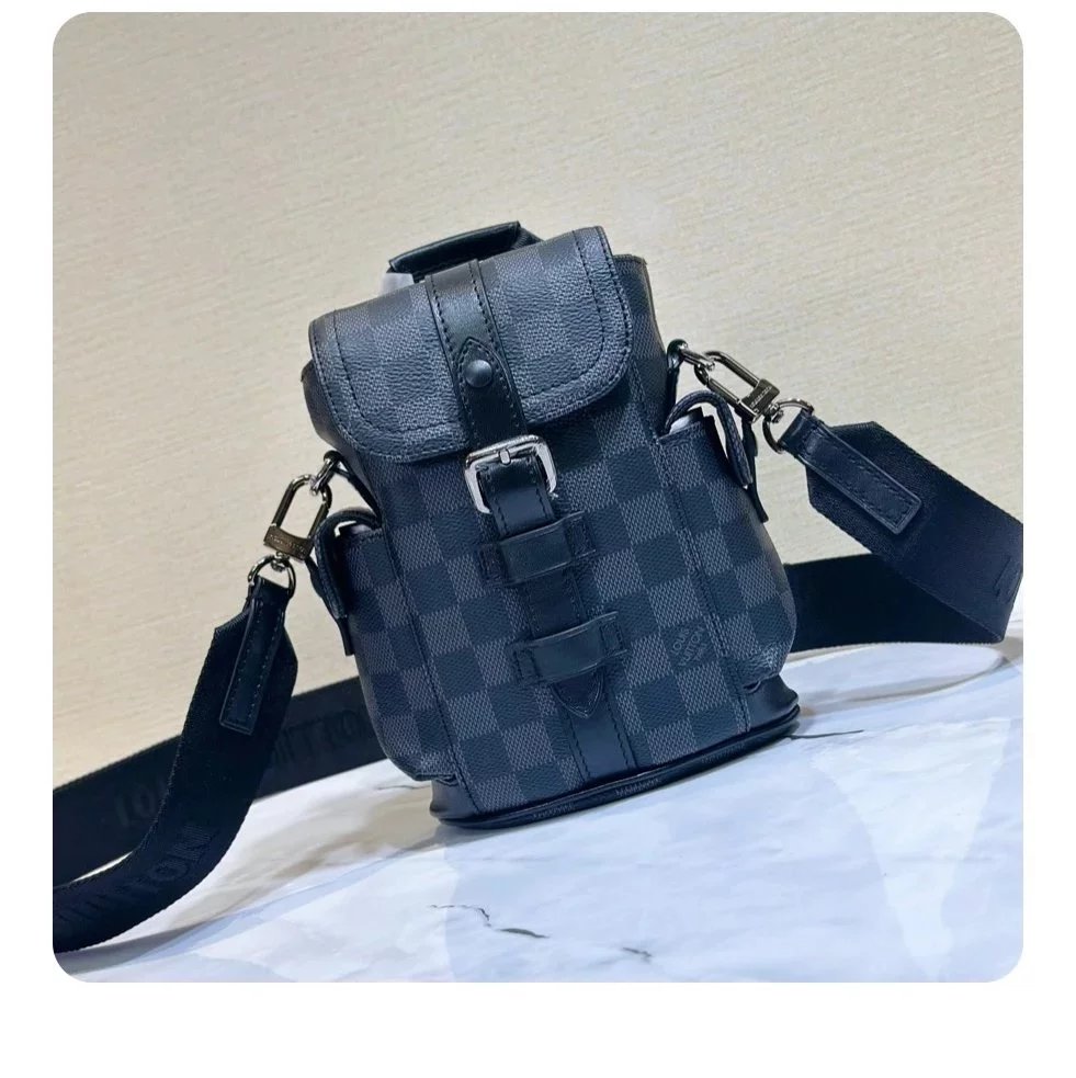 Louis Vuitton LV Men's Bag Top version New【Tax-Free Version】M82769Presbyopic Autumn and Winter New Men's Bag Black Flower Mini Backpack Style Crossbody Bag Men NanoChristopher Handbag Unisex Shoulder Bag Mini Handbag Chest Bag