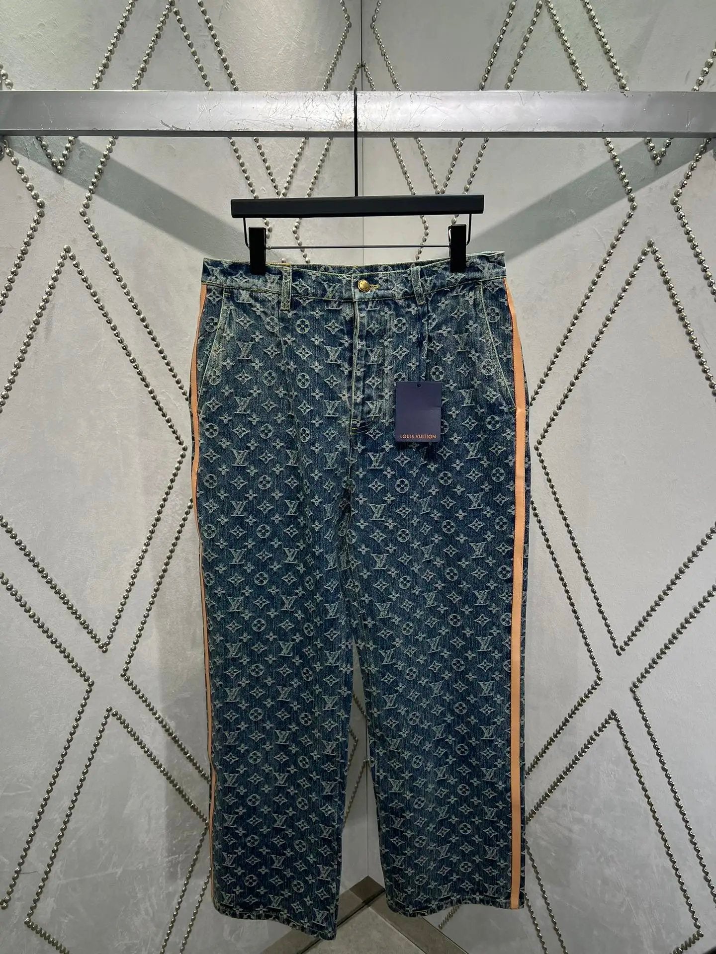 Louis Vuitton LV Jeans Washed Denim Monogram Jacquard Straight Jeans Autumn Winter New Unisex Loose Casual Long Pants