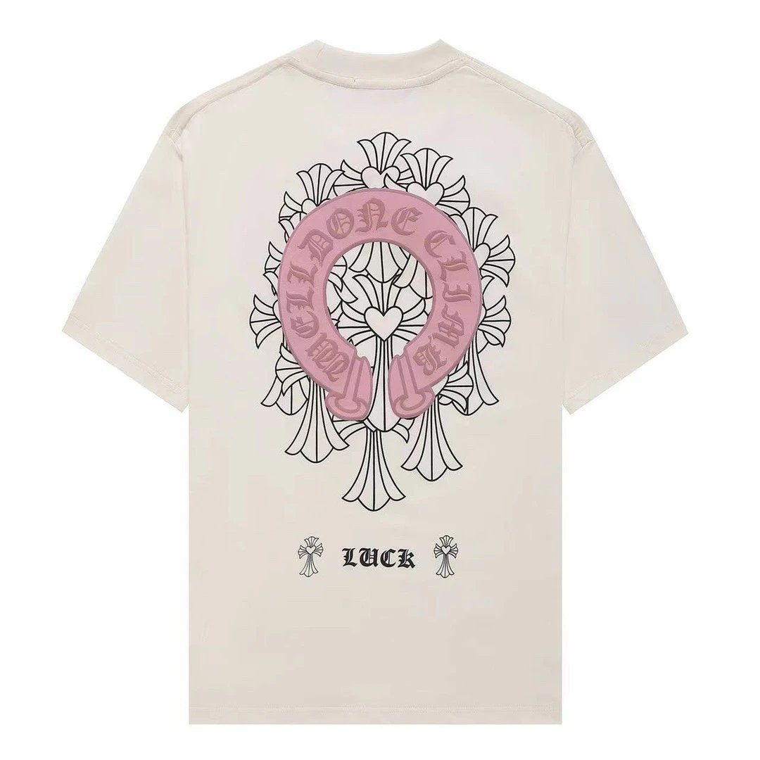Chrome Hearts T-shirt Classic Style Horseshoe Velvet Print logo round Neck Short Sleeve25ss New Pure Cotton Unisex Style T T-shirt OS Loose Fit Base Shirt Short Sleeve Top T-Shirt