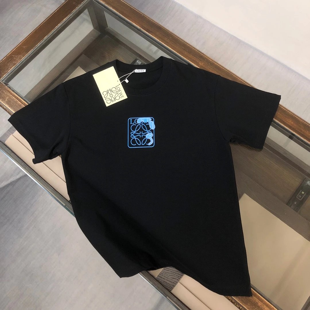 LOEWE T-shirt Chest Brand Letter Pattern Print logo round Neck Short Sleeve25ss New pure cotton T Unisex T-Shirt OS Loose Fit Base Shirt Top Half Sleeve T-Shirt