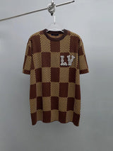 Louis Vuitton LV T-shirt Checkerboard Rhinestone Embroidery Brand logo Letter Knit Sweater Crew Neck Short Sleeve25ss New pure cotton T Unisex T-Shirt OS Loose Fit Base Shirt Top Half Sleeve T-Shirt