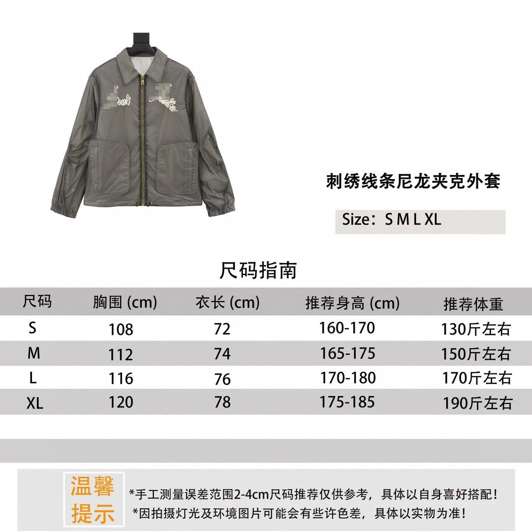 Louis Vuitton LV Jackets Early Autumn New Embroidery Lines Nylon Jacket Outwear Same Style for Men and Women