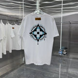 Louis Vuitton LV T-shirt Front and back four-leaf flower print logo round Neck Short Sleeve25ss New Pure Cotton Unisex Style T Casual T-Shirt Base Layer Shirt OS Loose Fit Half Sleeve Top Plus Size