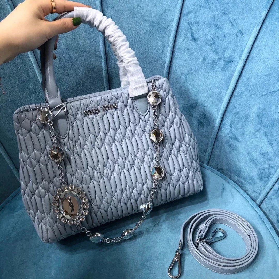 Miu Miu Bag Top version 【Original Order】Ladies New Glass Stone Crystal Drill Chain Bag Classic Embossed Small Flower Handbag Shoulder Bag Messenger Bag Shopping Bag Tote Bag Women's Bag5Color5BA067