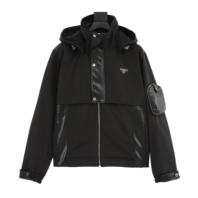 PRADA Jackets Triangle Mark Stitching Hooded Jacket for Men and Women