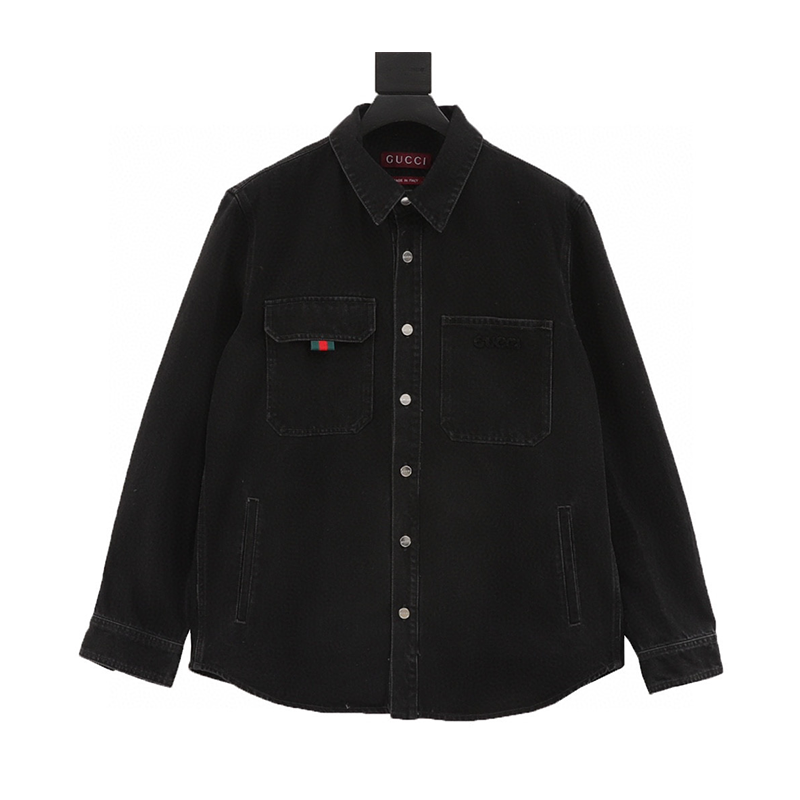 Gucci Shirt Paste Cloth Embroidery Washed Denim Shirt Jacket Same Style for Men and Women