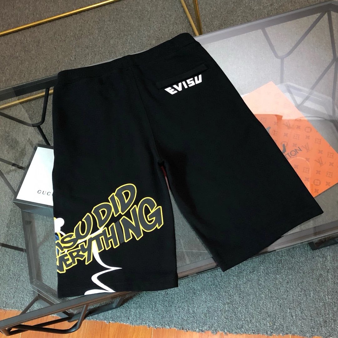 Evisu Shorts Top Version Counter Same Style Men's and Women's New Tide Brand Trendy Casual Sports Pants Fifth Pants2024Summer shorts