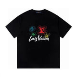 Louis Vuitton LV T-shirt Colorful Letter Print on the Chest logo round Neck Short Sleeve25ss New pure cotton T Unisex T-Shirt OS Drop Shoulder Loose Fit Base Shirt Top T-Shirt Short Sleeve