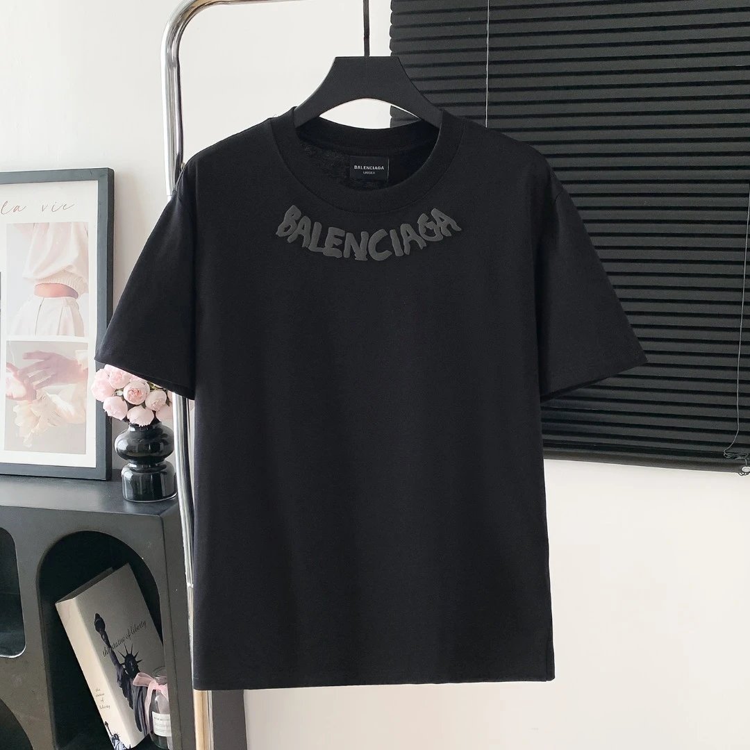 Balenciaga T-shirt Chest Brand Letter Print logo round Neck Short Sleeve25ss New pure cotton T Unisex T-Shirt OS Loose Fit Base Shirt Top Half Sleeve T-Shirt