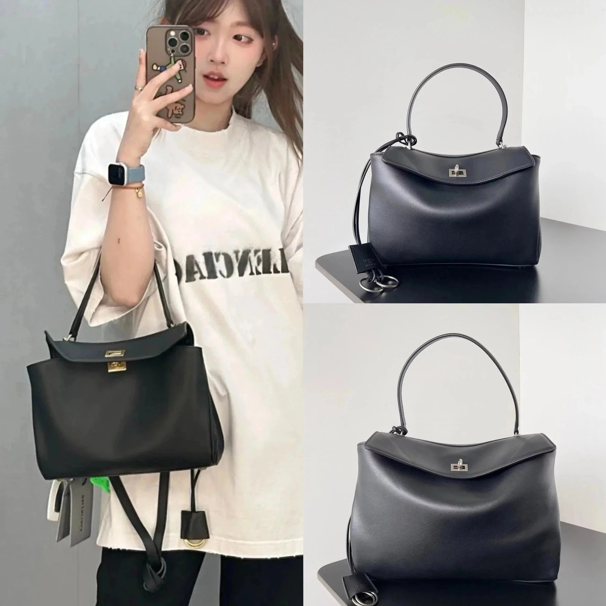 Balenciaga Bag Top version 【Exclusive Good Goods】Rodeo Black Gold Black Silver Kelly Handbag Women's Large Bag Tote Bag Large Shoulder Crossbody Bag Idle Style Fashion Trendy Couples