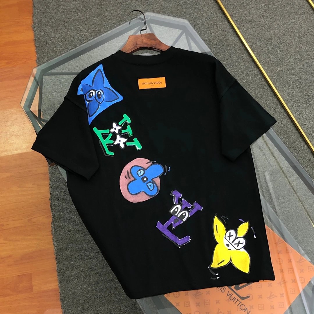 Louis Vuitton LV T-shirt Cashew Nut Flower Alphabet logo Round neck short-sleeve pure cotton T T-shirt ins Unisex Basic Shirt Simple Summer New Casual T-Shirt