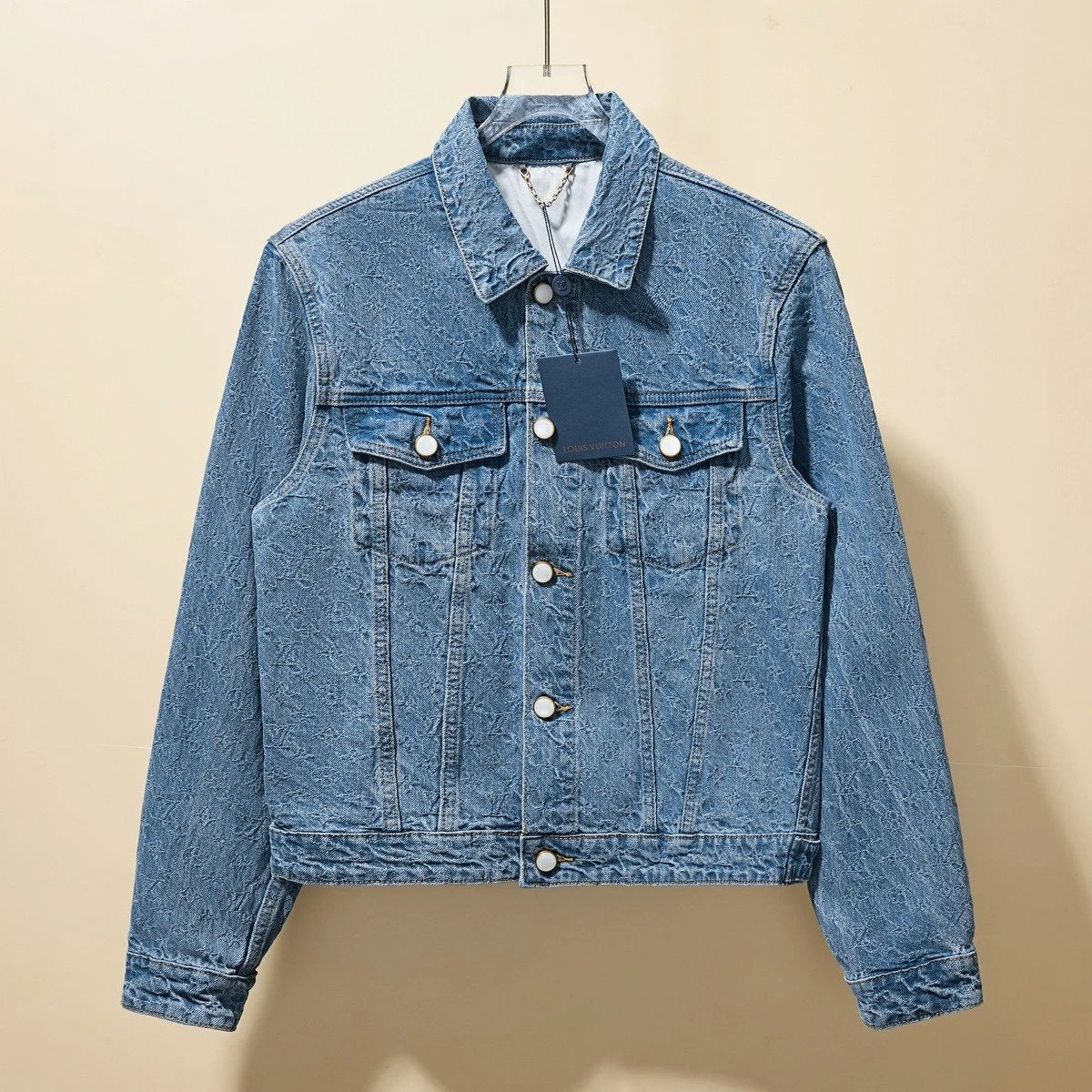 Louis Vuitton LV Jeans Jacquard Full Print Denim Jacket with Color Block Monogram Jacquard Texture Unisex Autumn Winter New Sports Casual Loose Fit Versatile