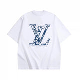 Louis Vuitton LV T-shirt Front and Back Blue Floral Knit Letter Pattern logo round Neck Short Sleeve25ss New Pure Cotton Unisex Style T T-shirt OS Loose Fit Base Shirt Half Sleeve T-Shirt Top Half Sleeve