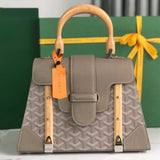 Goyard Bag Top version New Saigon Bag Handbag Small Size Saigon Saigon Bag mini Bag Small Size Handbag Celebrity Same Style Leather Crossbody Kelly Bag Women's Wooden Handle Handbag