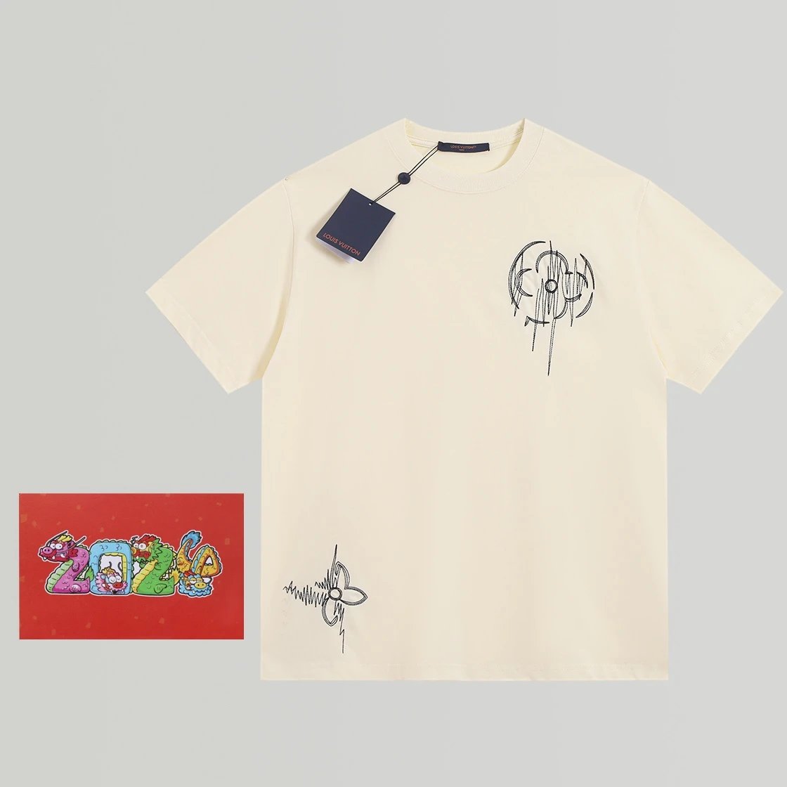 Louis Vuitton LV T-shirt Chest Flower Embroidery logo round Neck Short Sleeve25ss New pure cotton T Unisex T-Shirt OS Drop Shoulder Loose Fit Base Shirt Top T-Shirt Short Sleeve