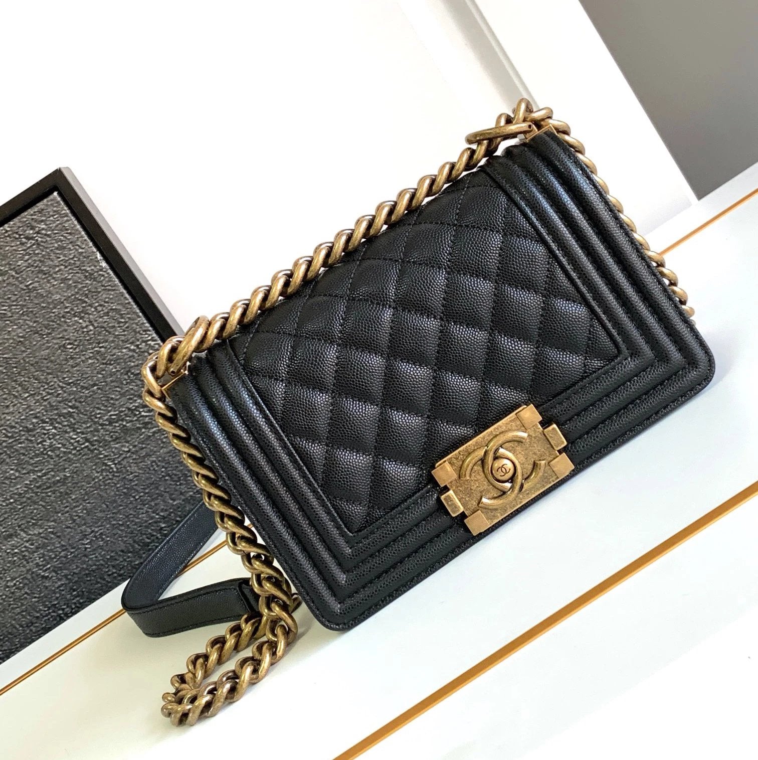 Chanel Women's Bag Top version 【Ceiling Grade High-End Version Original Leather】Classic Style Leboy Flap Bag Original Caviar Cowhide Original Sheepskin Leboy Black Gold Black Silver Ball Pattern Cattle Leather Bag Chain Bag Messenger Bag Shoulder Bag Wome