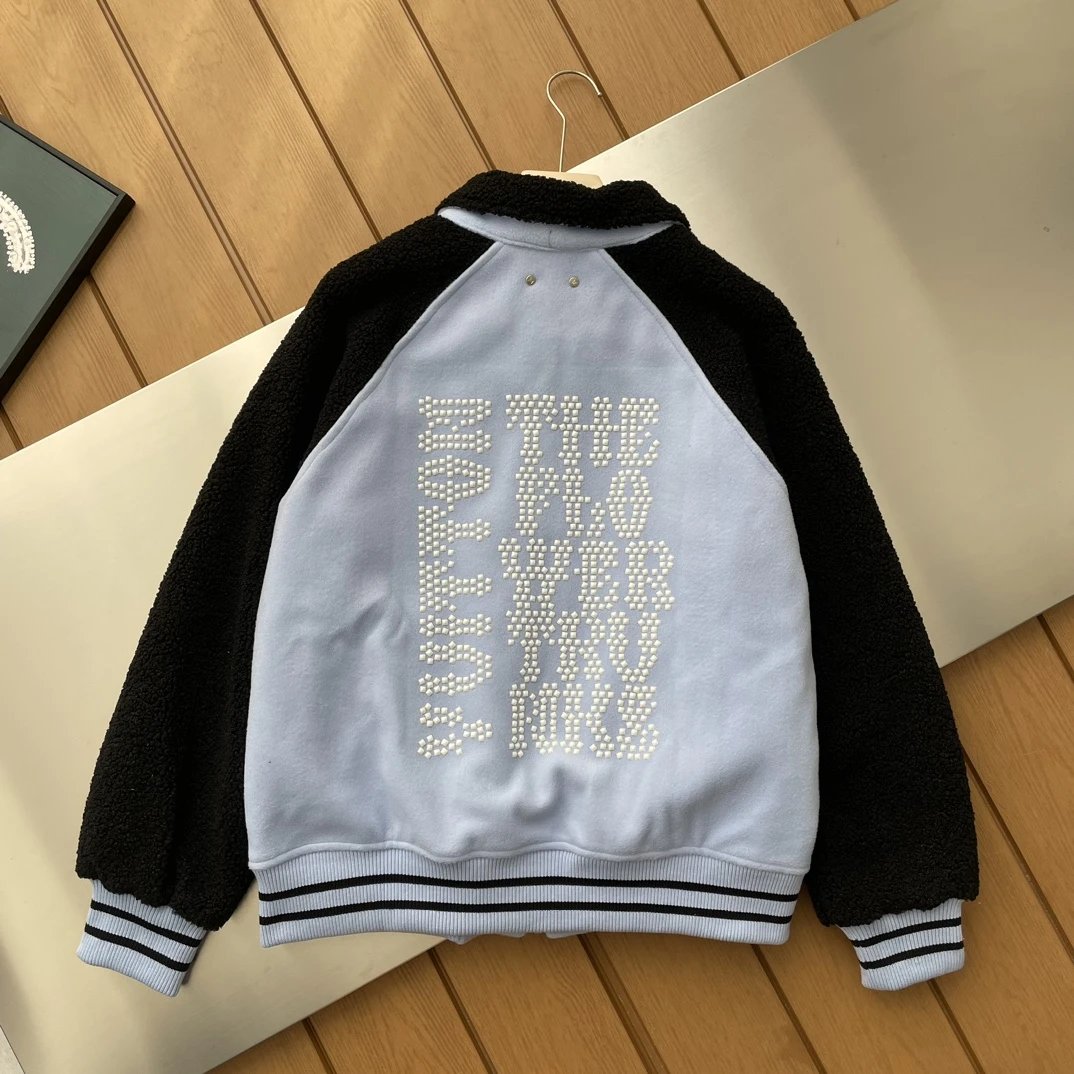 Louis Vuitton LV Jackets Shell Pearl Inlaid Lapel Baseball Jacket Coat Unisex Autumn Winter New British Style