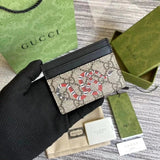 Gucci Wallet Top version 【Original Order】Tiger Head marmont Bee Print Small Card Holder Lightweight and Convenient Pair G Letters logo Genuine Leather Card Holder Card Holder Unisex