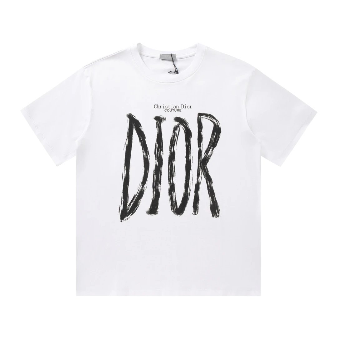 Dior T-shirt Hand-painted Letter Print on the Chest logo round Neck Short Sleeve25ss New Pure Cotton Unisex Style T T-shirt OS Loose Fit Base Shirt Half Sleeve T-Shirt Top Half Sleeve