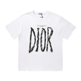 Dior T-shirt Hand-painted Letter Print on the Chest logo round Neck Short Sleeve25ss New Pure Cotton Unisex Style T T-shirt OS Loose Fit Base Shirt Half Sleeve T-Shirt Top Half Sleeve