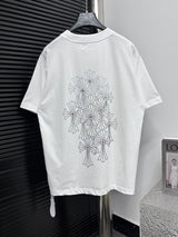 Chrome Hearts T-shirt Backside Print logo round Neck Short Sleeve25ss New Pure Cotton Unisex Style T T-shirt OS Loose Fit Base Shirt Top Half Sleeve T-Shirt