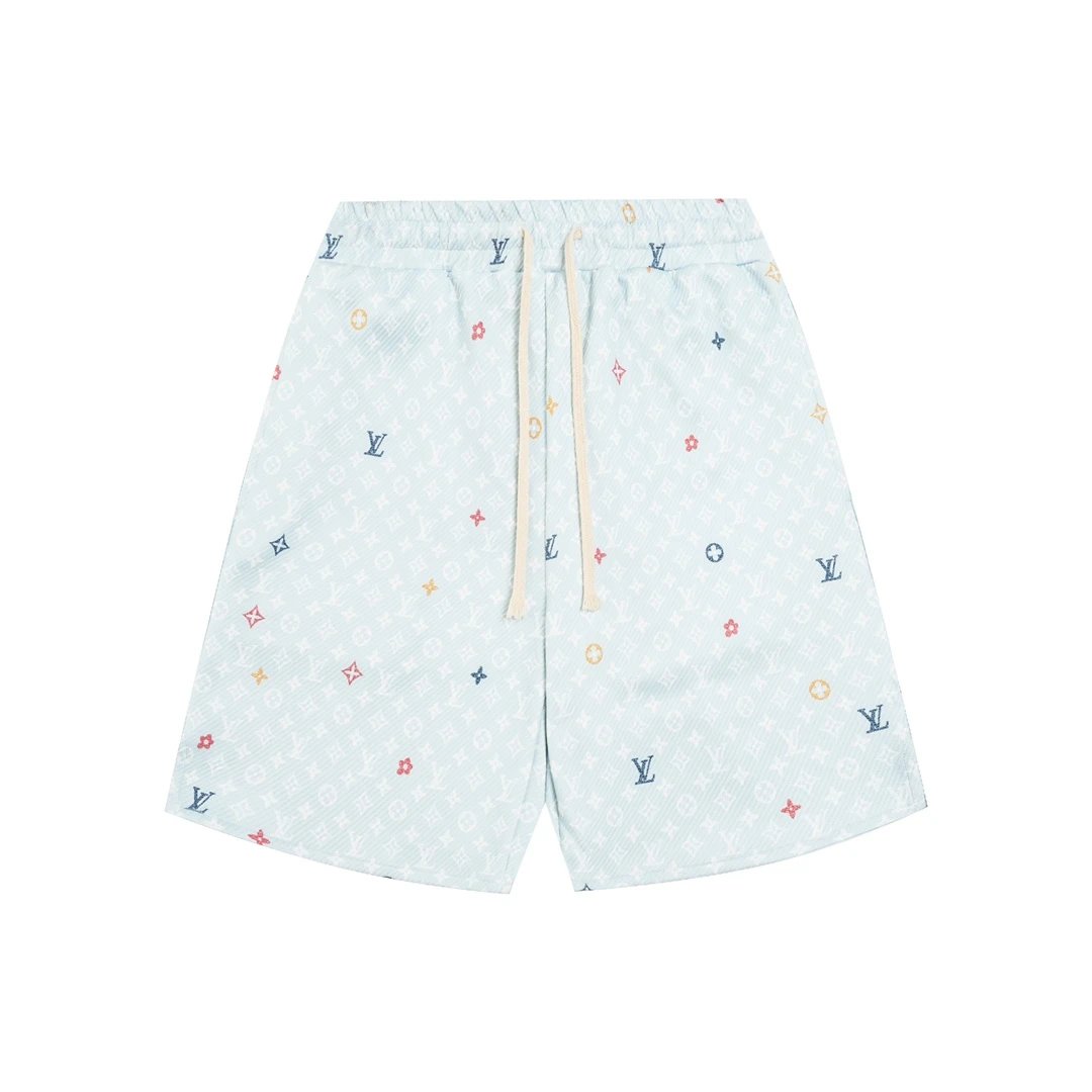 Louis Vuitton LV Shorts Full Body Painted Old Flower Full Print logo Five-point Shorts25ss New Drawstring Casual Summer Pants American Style5Two-in-One Casual Sweatpants for Men and Women, Pure Cotton Joggers