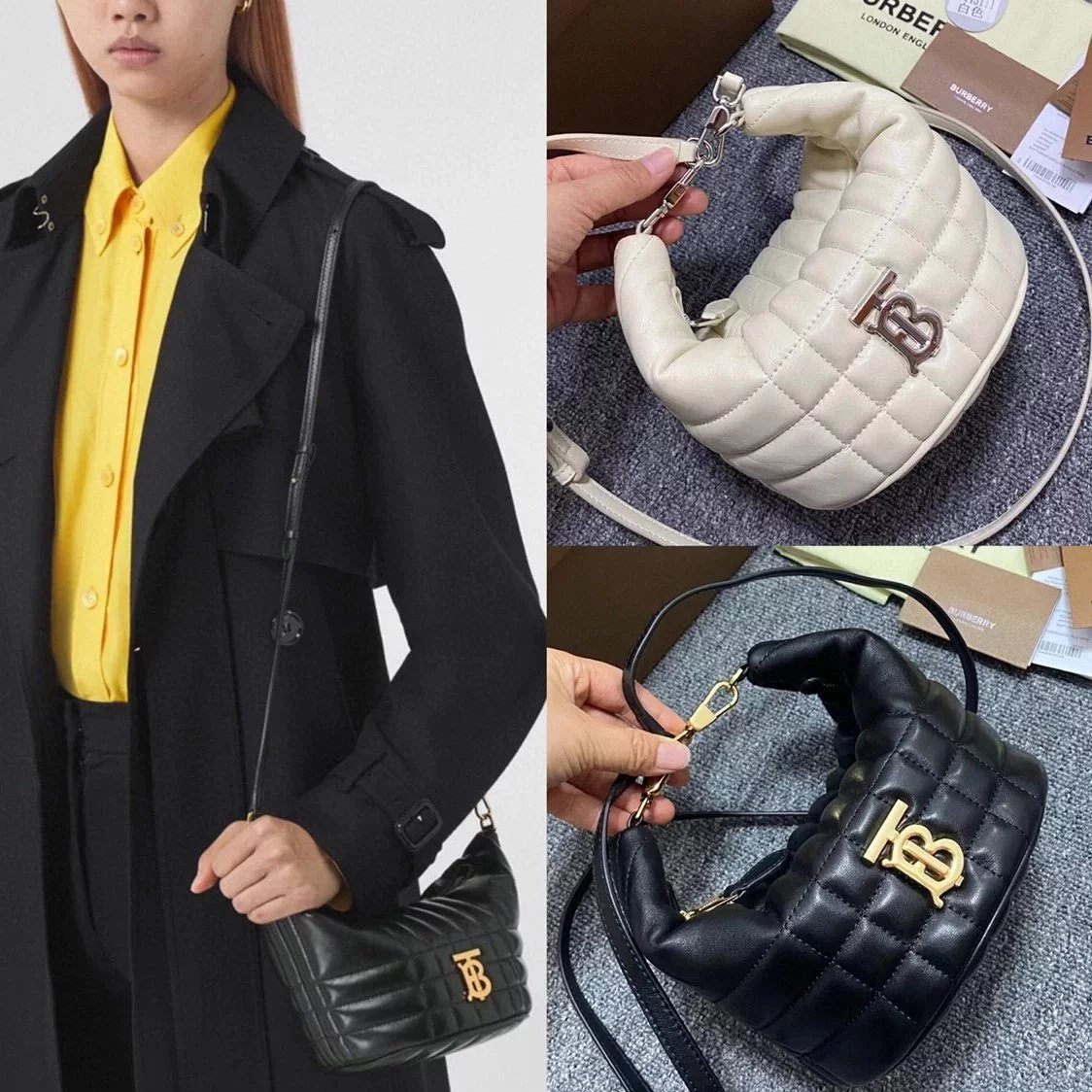 Burberry Women's Bag Top version 2022Surrogate Shopping-Grade Exquisite and Chic Super Soft Cake Sheepskin Quilted Waist Bag Crescent-Shaped Shoulder Messenger Bag TB Twist Lock Bag Handbag Clutch