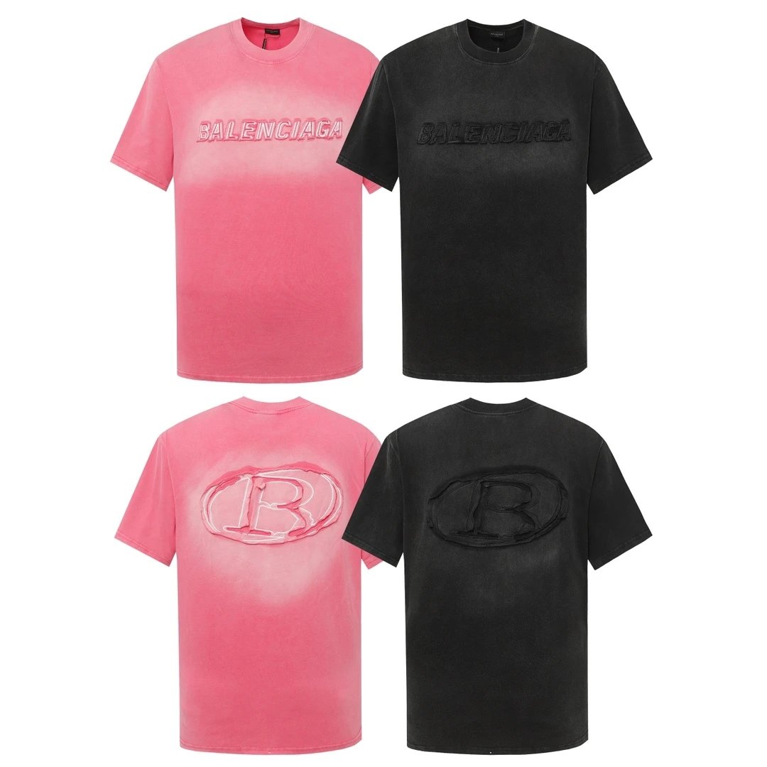 Balenciaga T-shirt Front and Back Appliqué Embroidery logo round Neck Short Sleeve25ss New Pure Cotton Unisex Style T Casual T-Shirt Base Layer Shirt OS Loose Fit Half Sleeve Top Plus Size