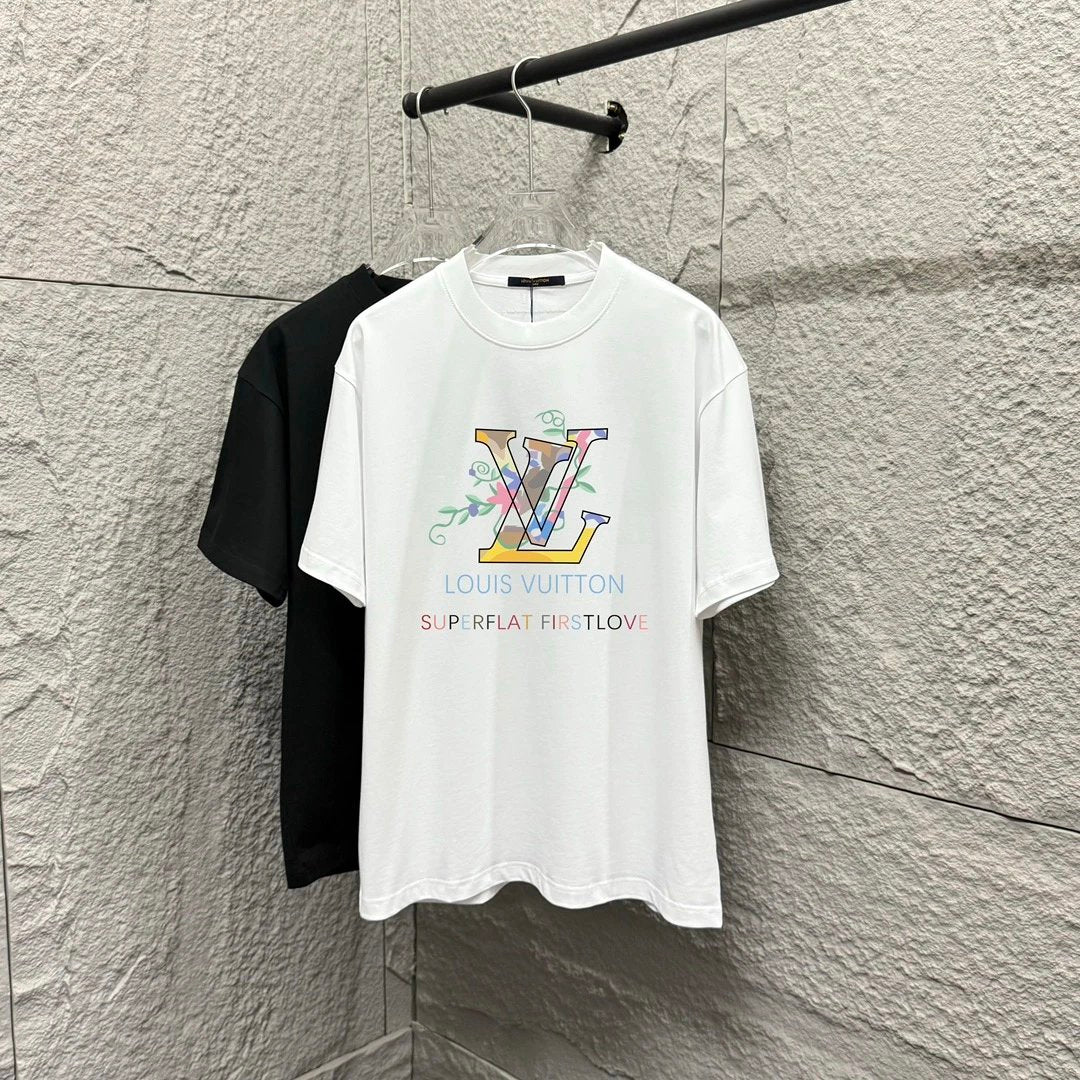 Louis Vuitton LV T-shirt Letter Print with Green Leaves on the Chest logo round Neck Short Sleeve25ss New pure cotton T Unisex T-Shirt OS Drop Shoulder Loose Fit Base Shirt Top T-Shirt Short Sleeve
