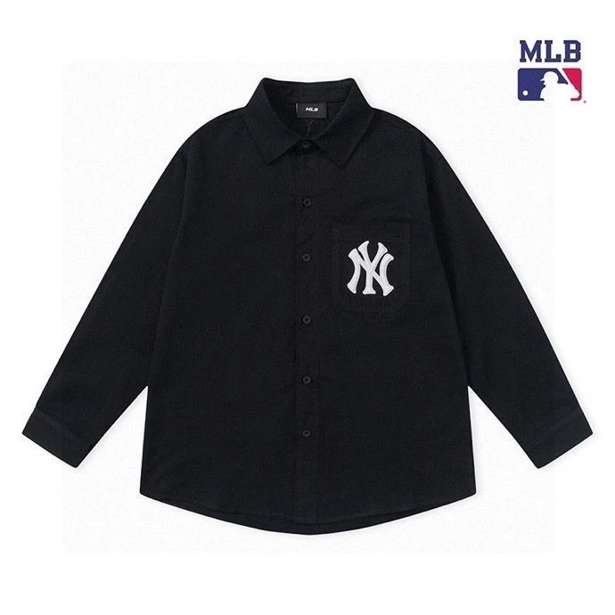 MLB Shirt Top Version Presbyopic Embroidery Men's and Women's Same Casual Shirt Long Sleeve