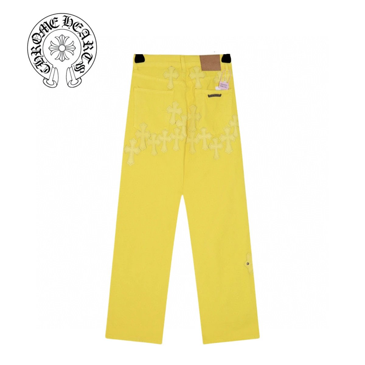 Chrome Hearts Jeans Dopamine Yellow logo25ss Spring Summer New Straight Slim Fit Jeans Unisex Loose Fit Long Pants