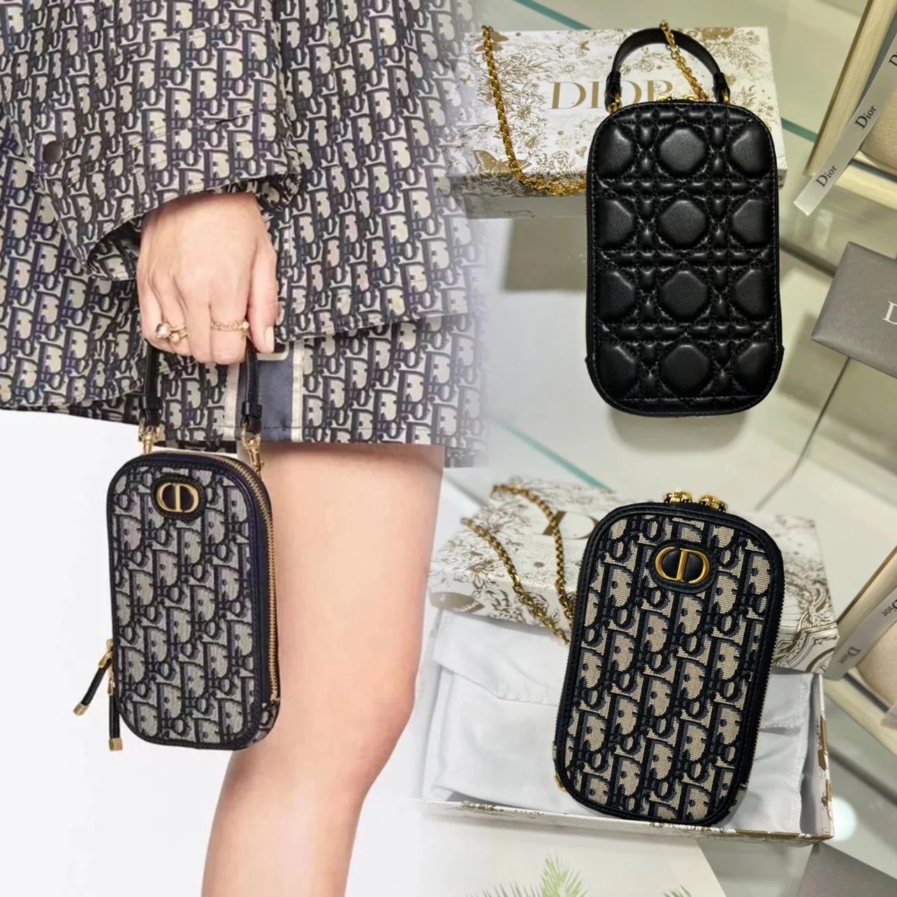 Dior Women's Bag Top version 【Qin Mu】Original Montian30Mobile Phone Bag Mini Handbag Coin Purse Classic Presbyopic Mobile Phone Bag Can Be Carried by Hand and Crossbody