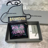 Balenciaga Bag Top version Mobile Phone Bag Pleated Oil Wax Leather Men's Bag nano Mini Bag Graffiti Leather Packet Coin Pocket Shoulder Messenger Bag Lover's Bag Unisex Letters Printed Bag Han Huohuo Same Style Women Bag