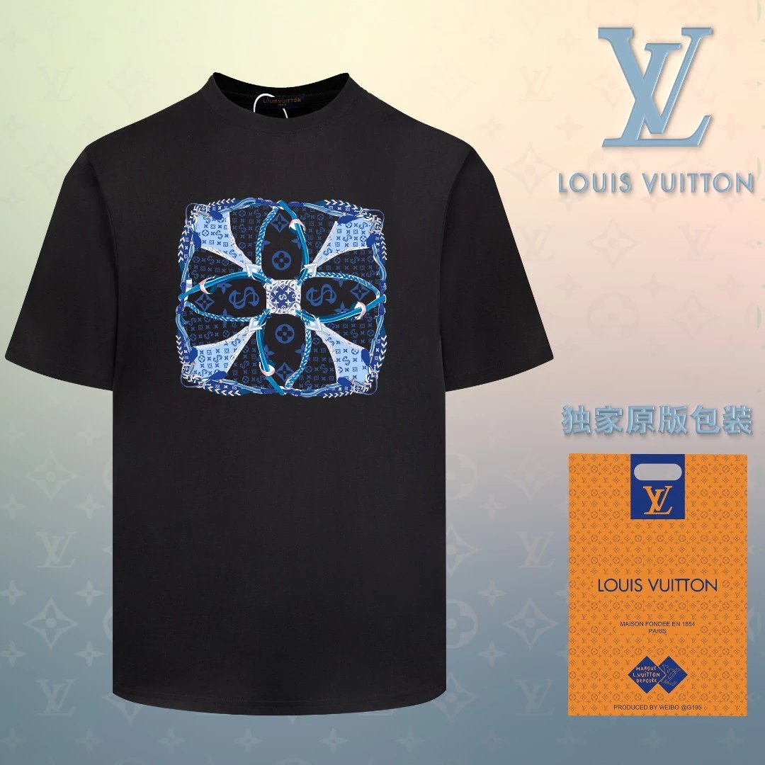 Louis Vuitton LV T-shirt Chest Old Flower Print logo round Neck Short Sleeve25ss New Pure Cotton Unisex Style T T-shirt OS Loose Fit Base Shirt Short Sleeve Top T-Shirt
