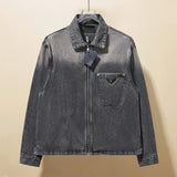 PRADA Jackets Vintage Washed Gray Denim Jacket for Men and Women, Unisex Versatile Casual Jacket