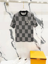 Louis Vuitton LV T-shirt Full Print Checkerboard Pattern Brand Hotfix Rhinestone Beaded Letters logo round Neck Short Sleeve25ss New Pure Cotton Unisex Style T T-shirt OS Loose Fit Base Shirt Top Half Sleeve T-Shirt