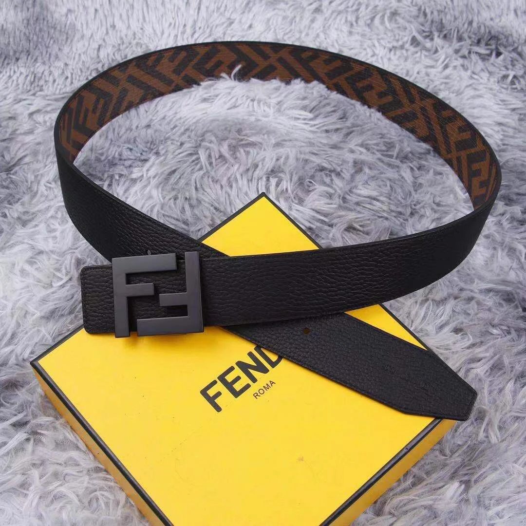 FENDI Belt Top version Leather Belt Men's Double-Sided Business Double-Sided Head Layer Cowhide Leather Double F Men