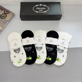 PRADA Sock 【a Box5Double】Classic Triangle Logo logo Breathable Fashion25ss New Short Cotton Socks Spring Summer Autumn Thin Business Deodorant Sweat-Absorbing Sports Casual Versatile