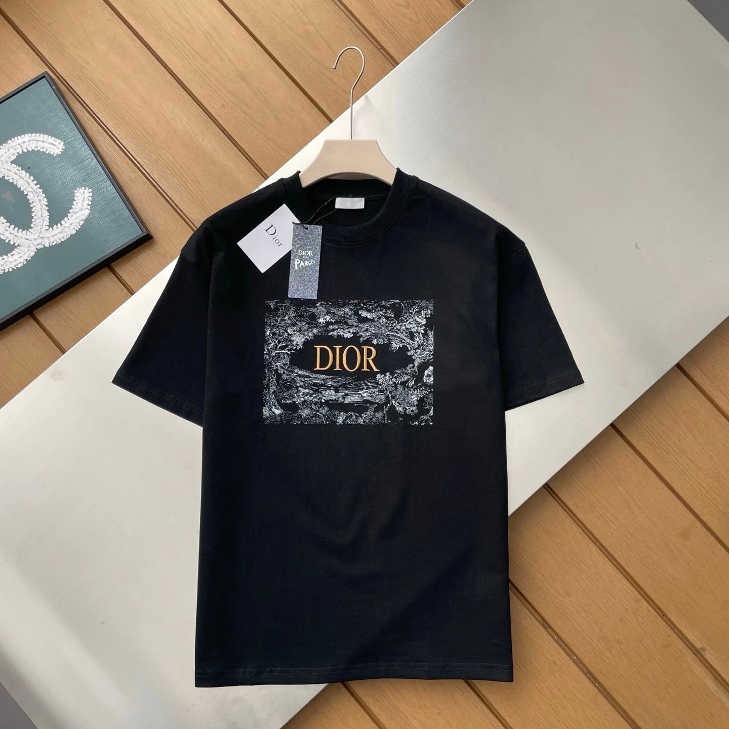 Dior T-shirt Ink Painting Print on the Chest logo round Neck Short Sleeve25ss New pure cotton T Unisex T-Shirt OS Loose Fit Base Shirt Top Half Sleeve T-Shirt