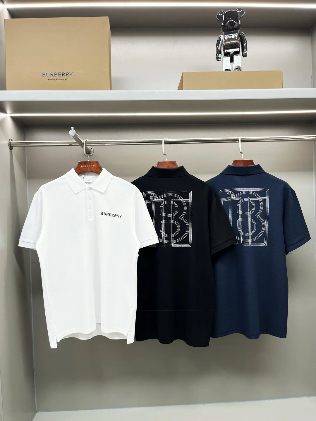 Burberry T-shirt Micro Logo Letter Front and Back Embroidered Pique Cotton POLO Shirt Lapel Short Sleeve25ss New Unisex Summer Short Sleeve OS Loose T Business Half Sleeve Shirt Plus Size T-Shirt