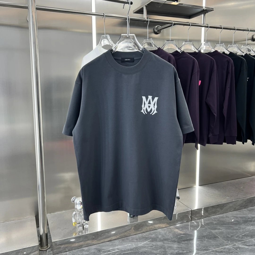 Amiri T-shirt Printing logo Round Neck Short Sleeve Pure Cotton Unisex T Shirt Bottoming Shirt OS Loose Fit T-Shirt