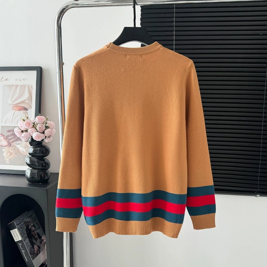 Gucci Sweater Striped Hem Crew Neck Sweater25ss Spring New Thickened Long Sleeve Pullover Unisex OS Loose Fit Lazy Style Top Versatile Casual Jacket